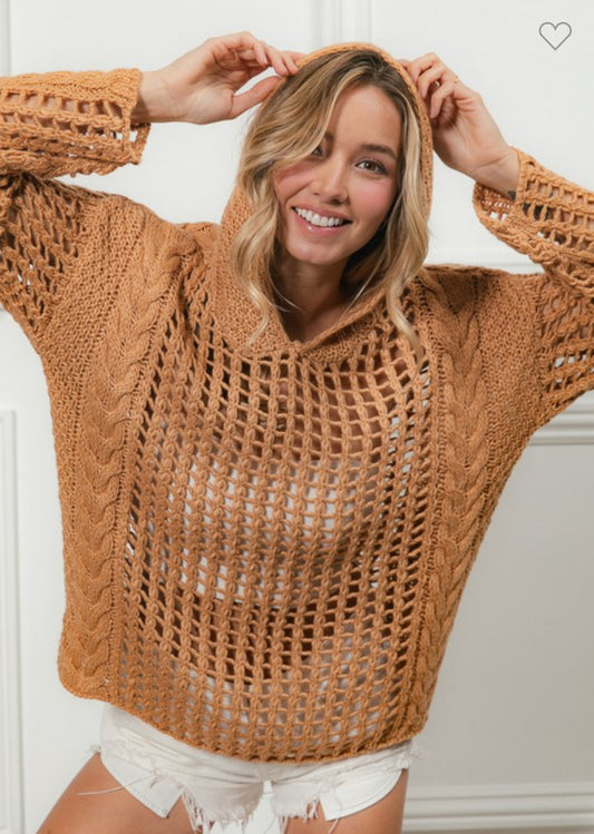 Tan Knit Sweater Hoodie