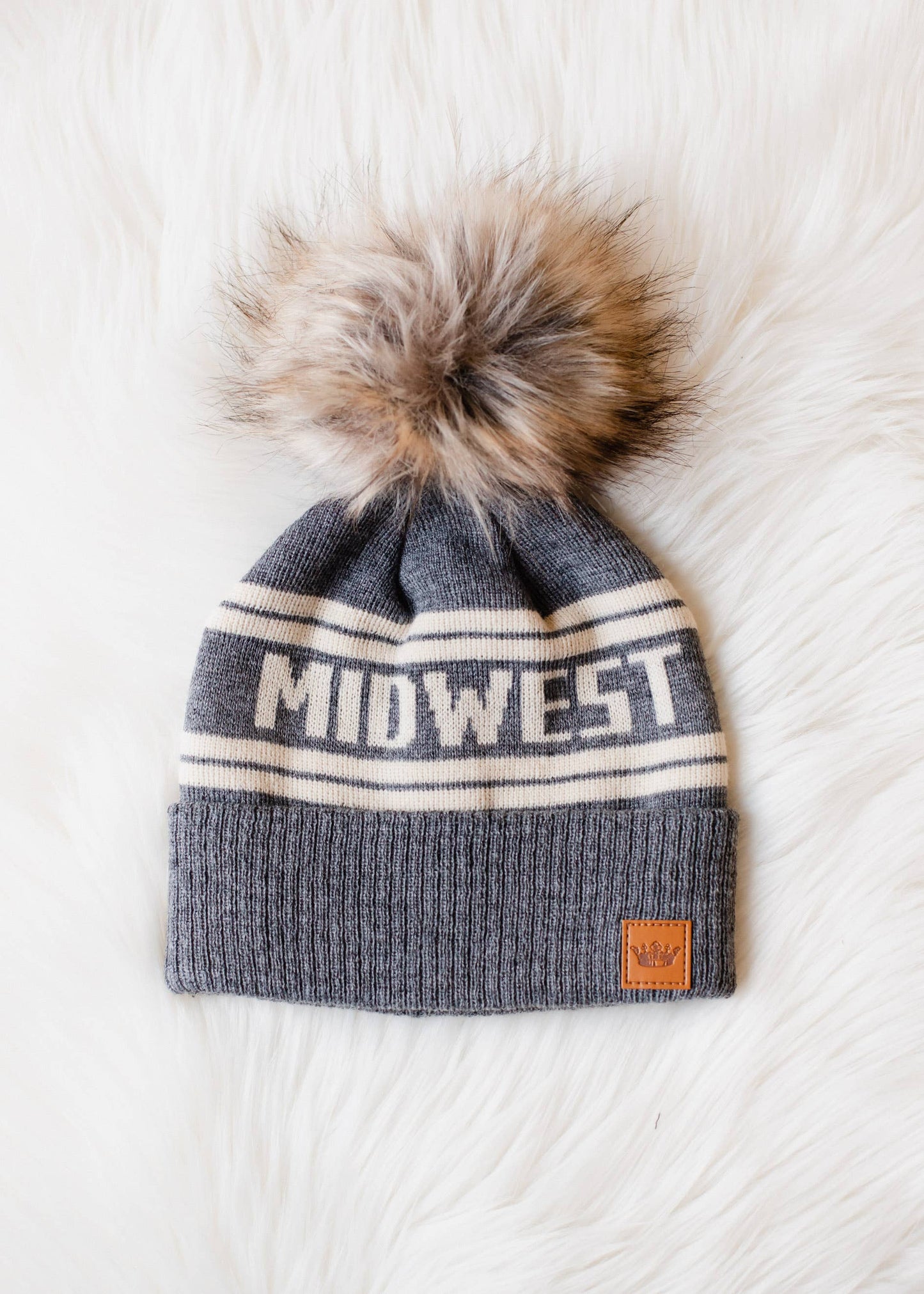 Gray & Beige Midwest Pom Hat