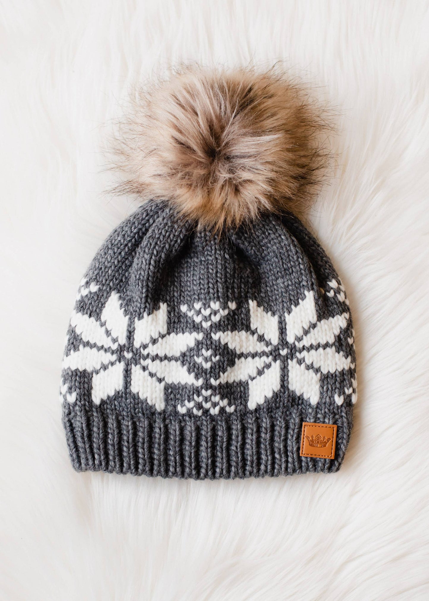 Gray & White Snowflake Pom Hat