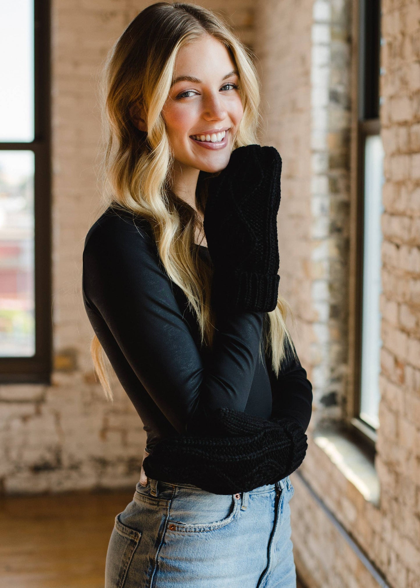 Black Cable Knit Mittens