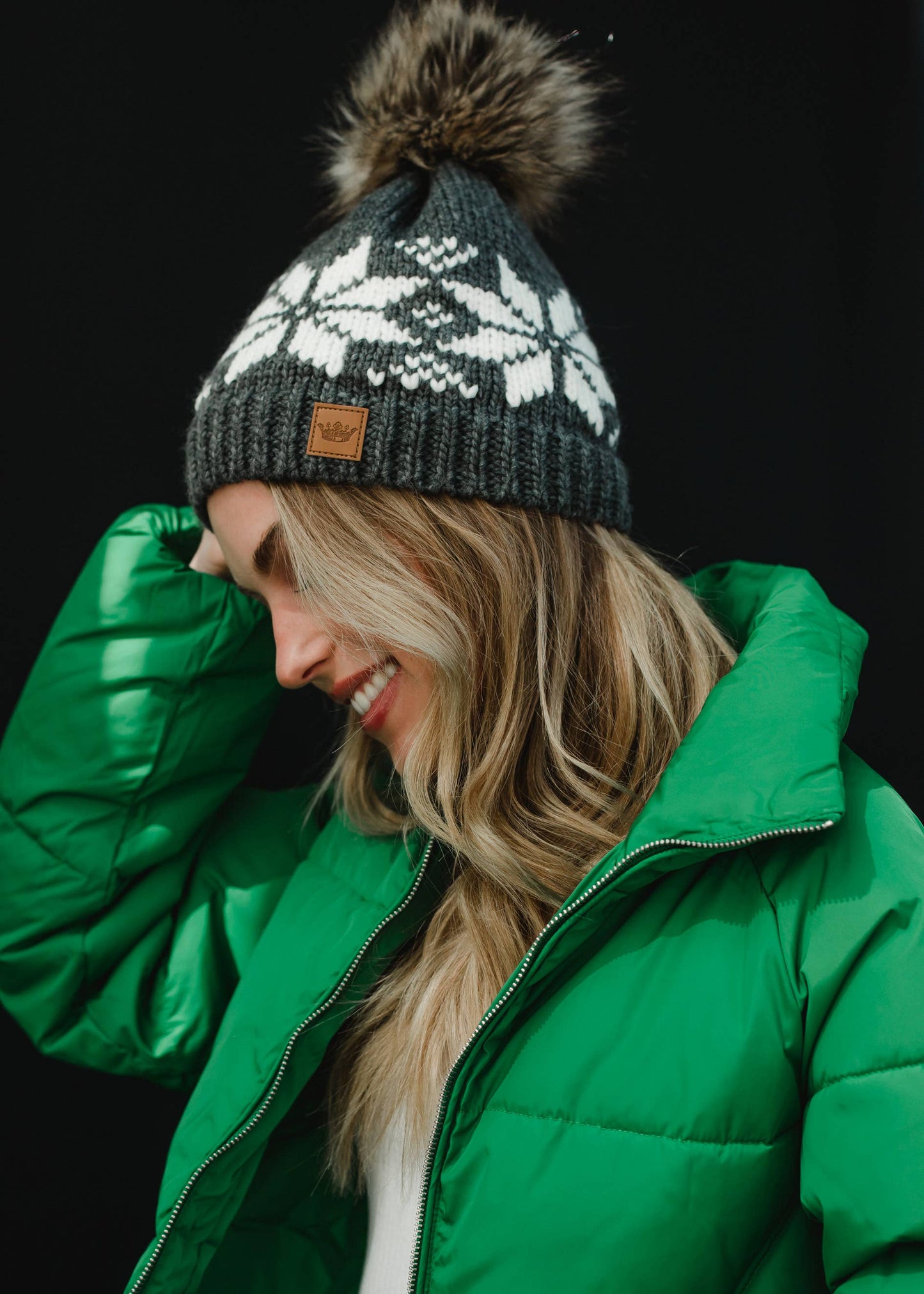 Gray & White Snowflake Pom Hat