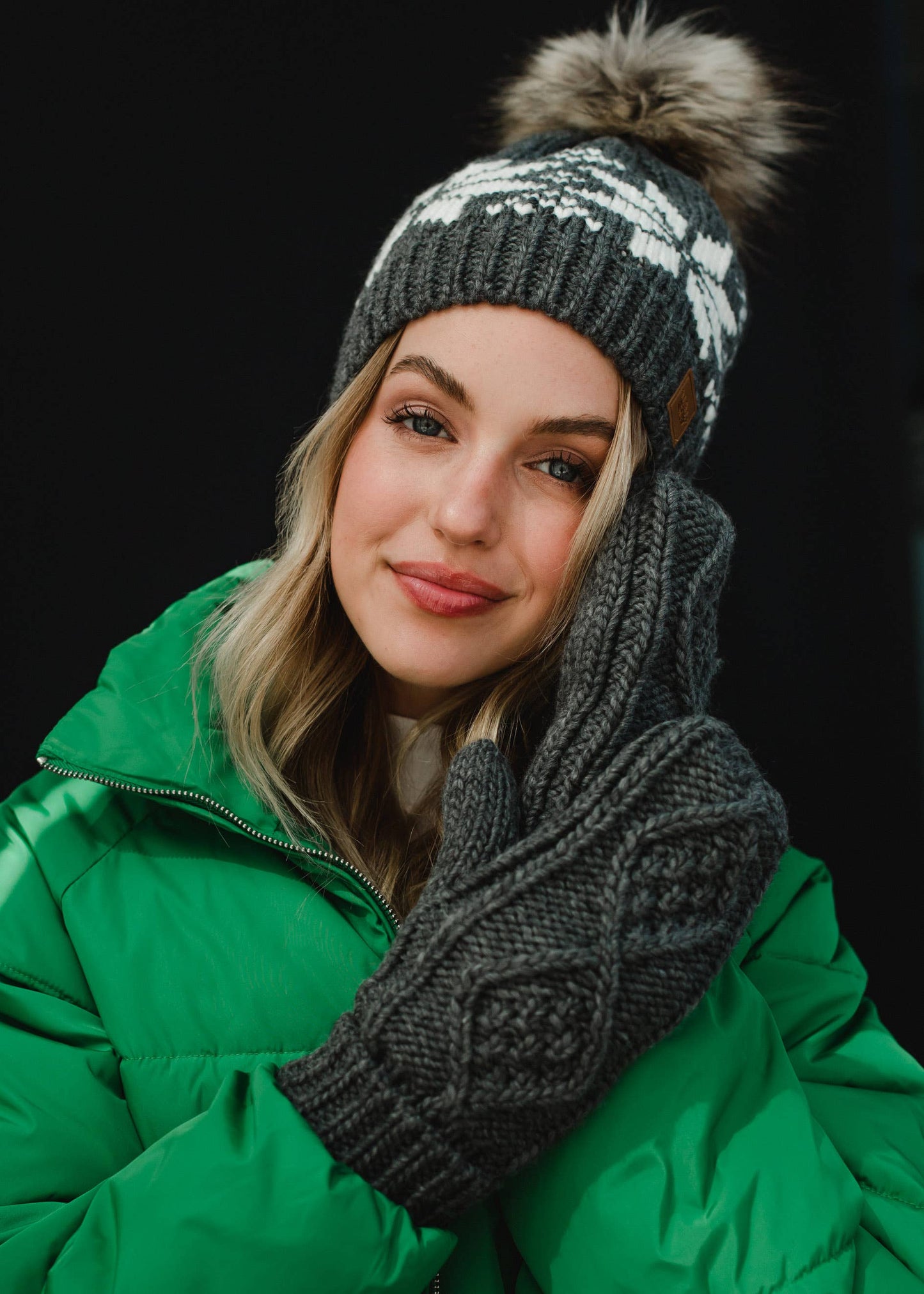 Gray & White Snowflake Pom Hat