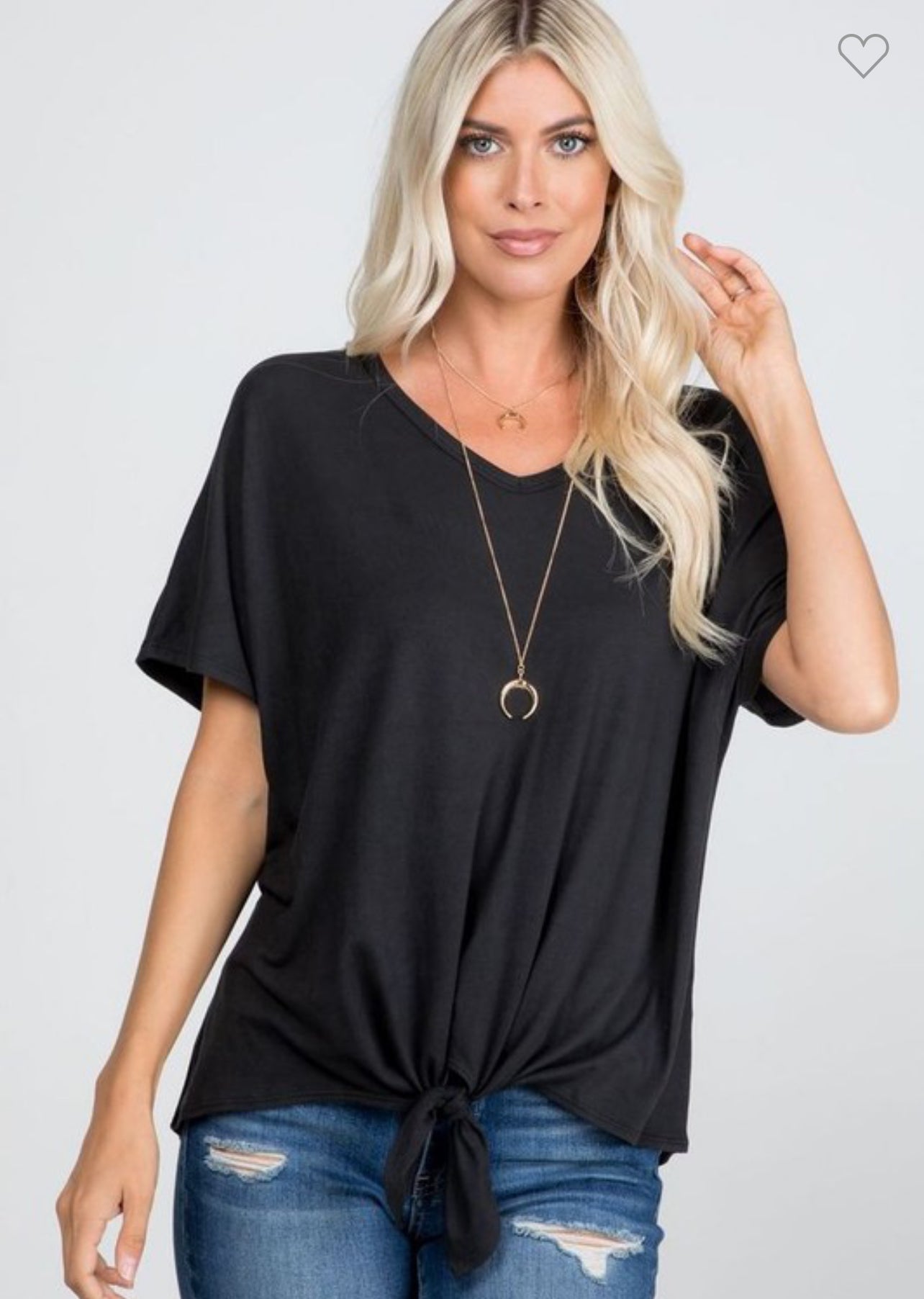 Black Butter Front Tie Tunic