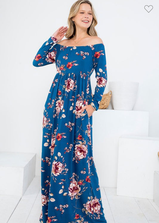 Teal Floral Maxi Dress