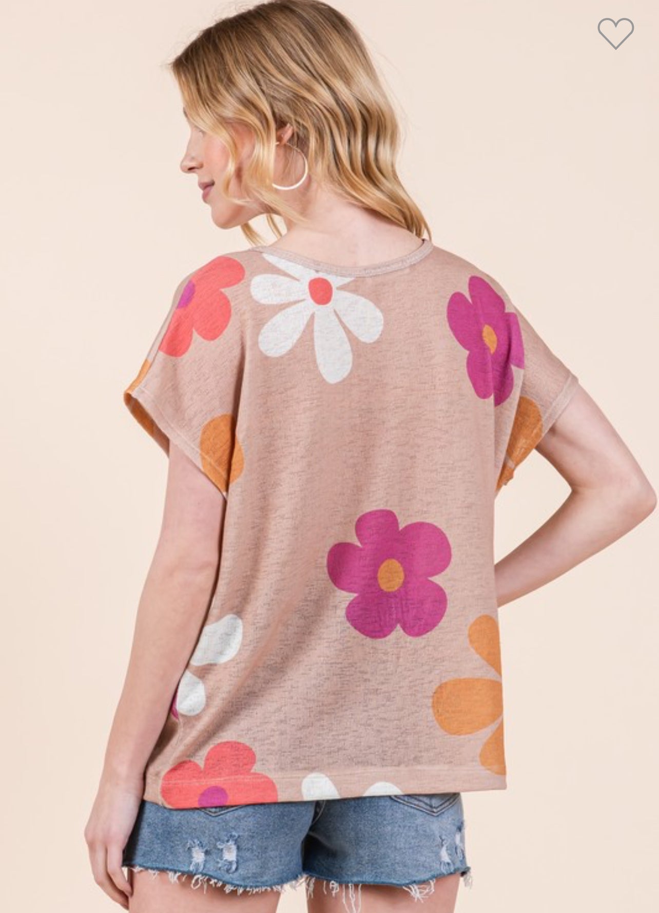 Taupe Floral Button Top