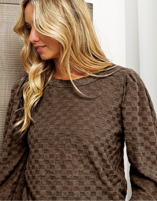 Mocha Brushed Checkered Top