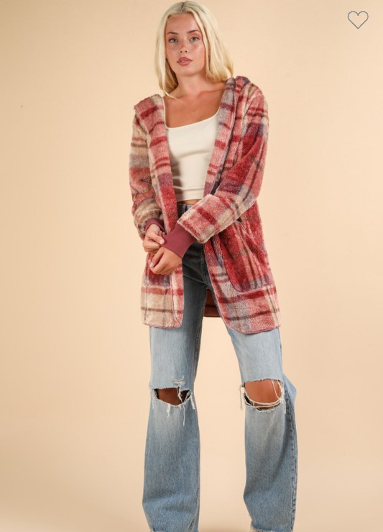 Fuzzy Plaid Hooded Jacket