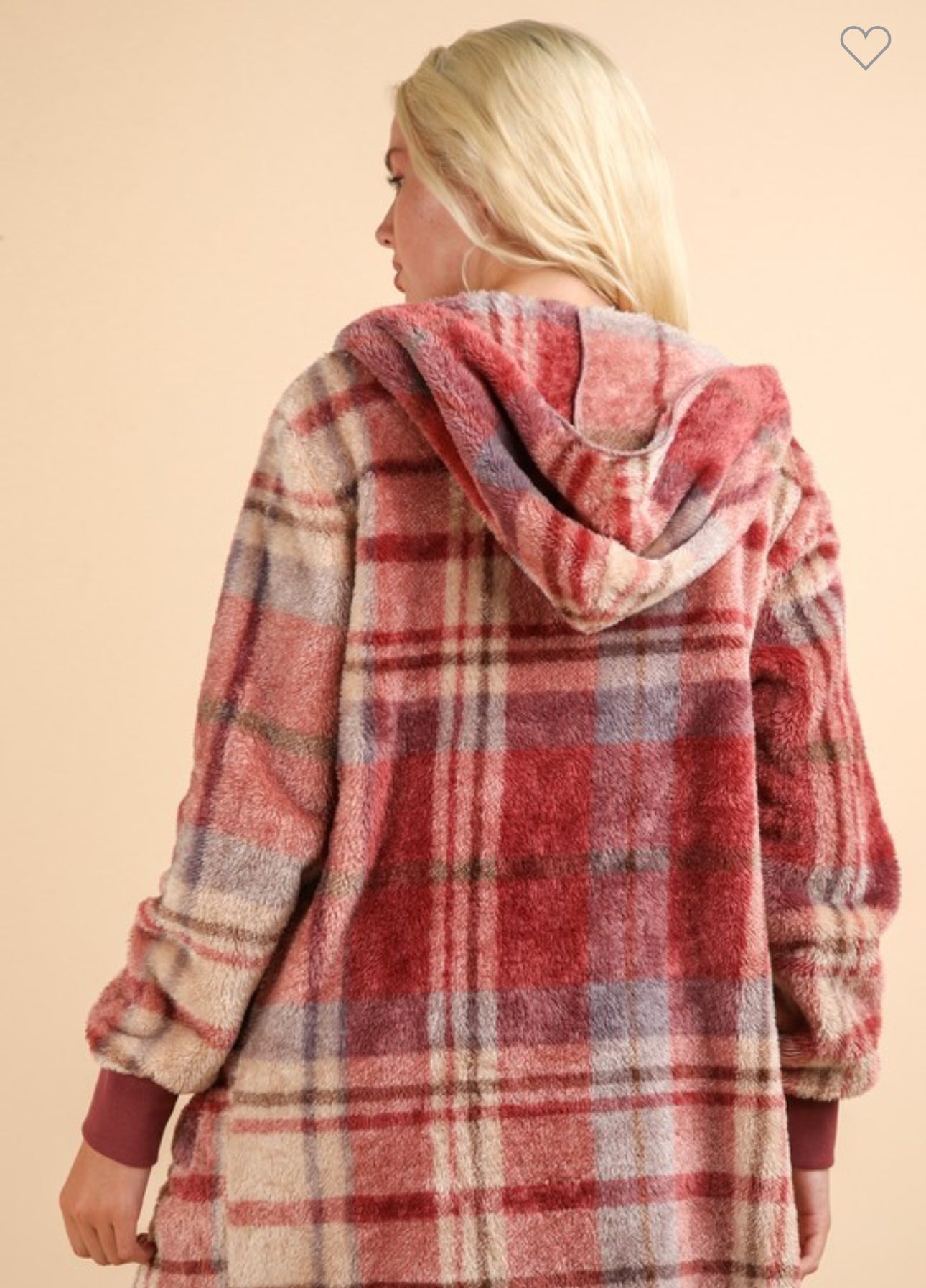 Fuzzy Plaid Hooded Jacket