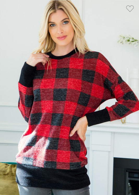 Plaid Tunic Black Band Top