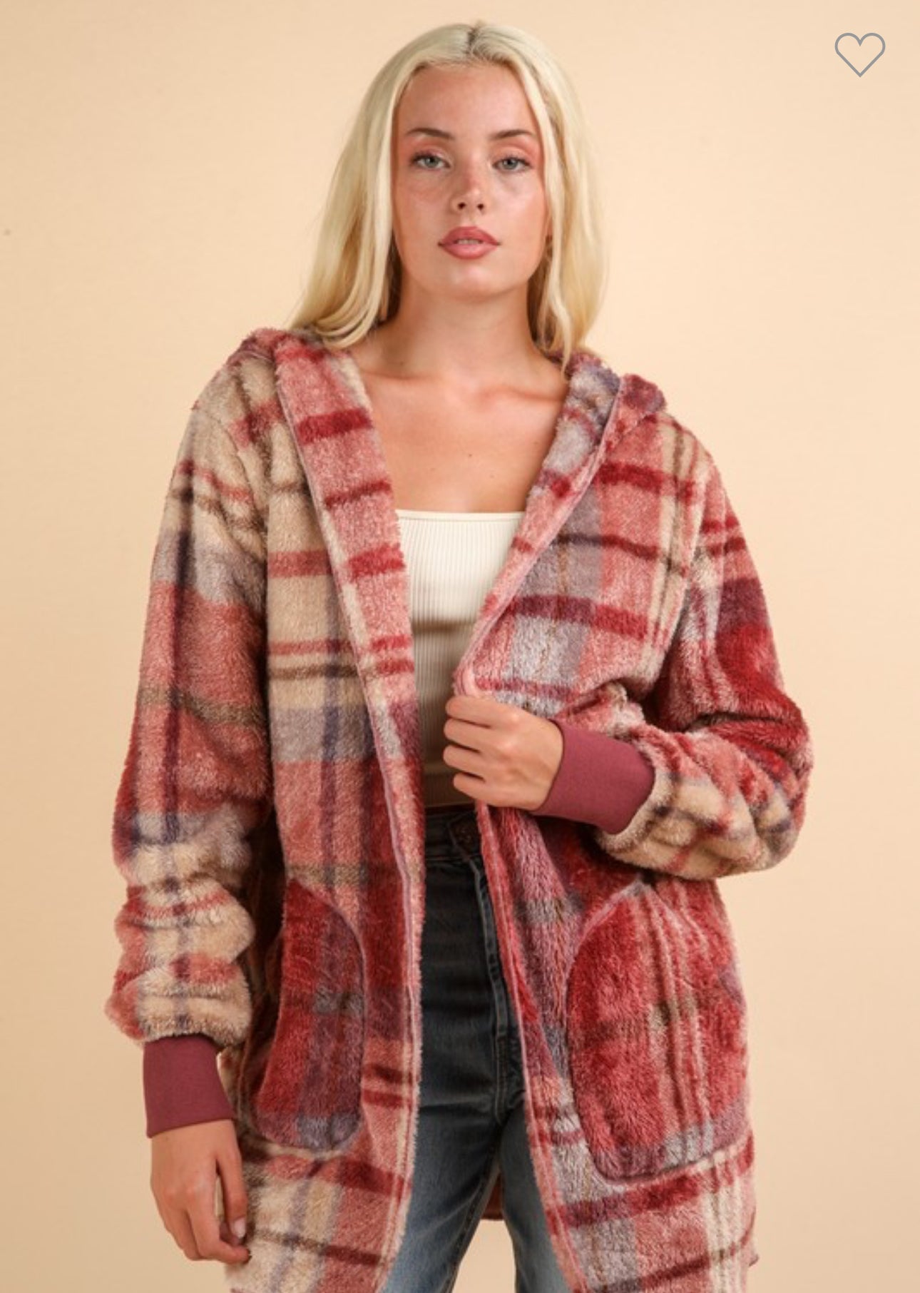 Fuzzy Plaid Hooded Jacket