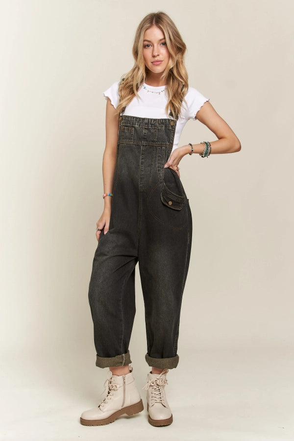 Washed Denim Casual Overalls