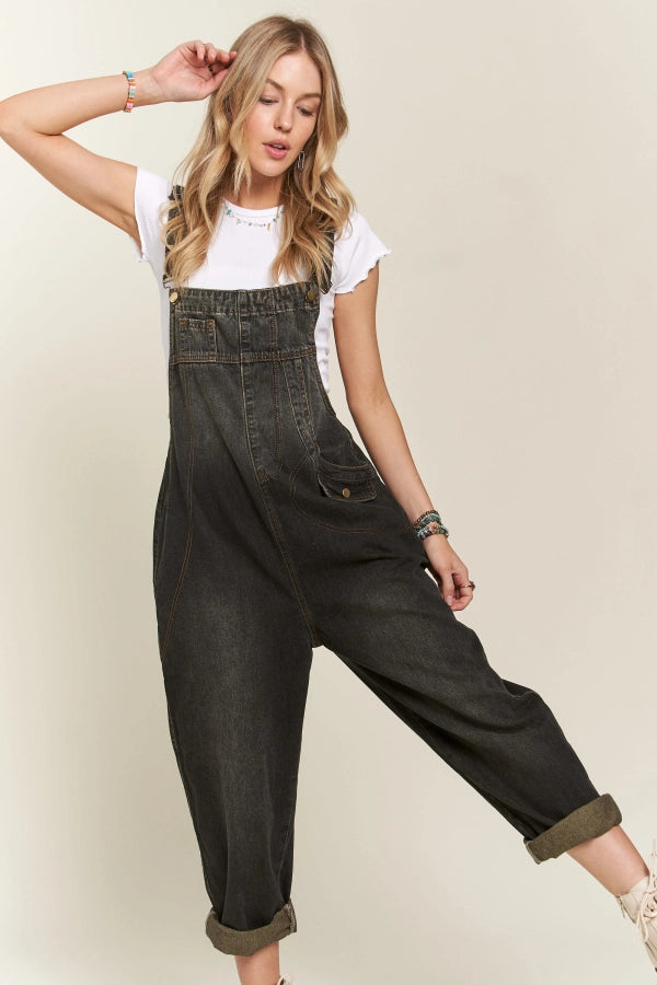 Washed Denim Casual Overalls