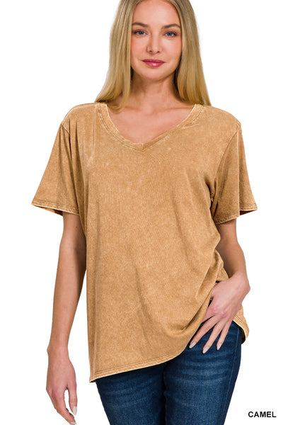 Camel Washed Short Sleeve Top