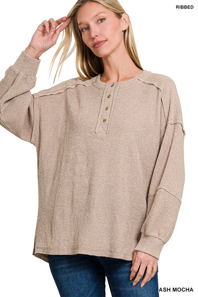 Ash Mocha Ribbed Brushed Sweater