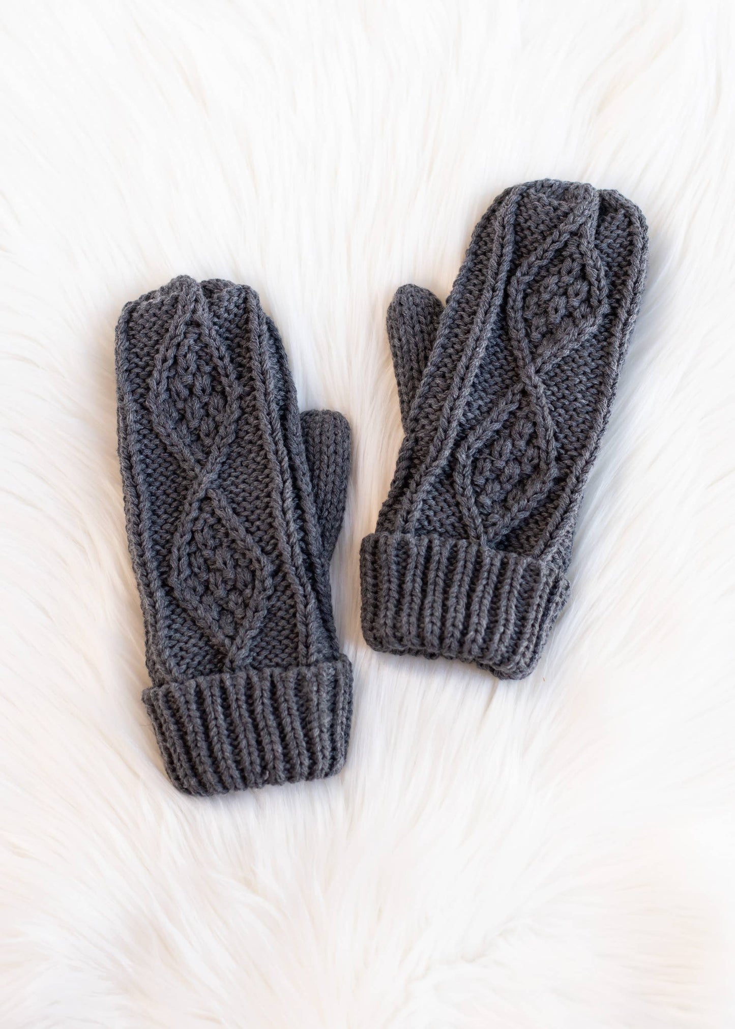 Dark Gray Cable Knit Mittens