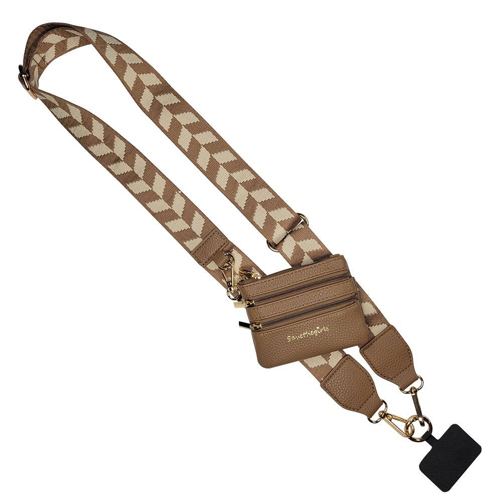 Clip & Go Crossbody Strap w/Zippered Pouch: Brown/Cream Chevron