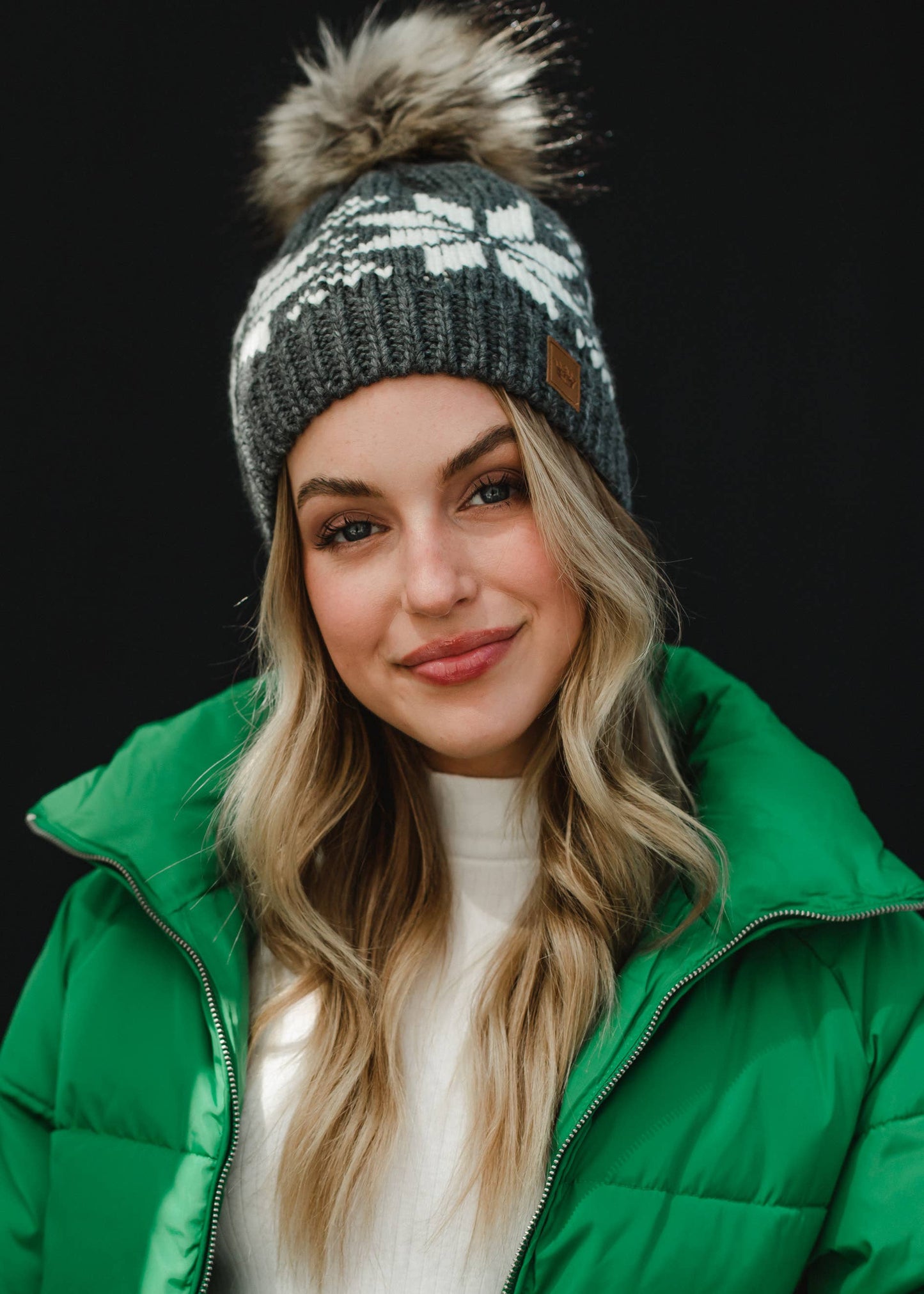 Gray & White Snowflake Pom Hat