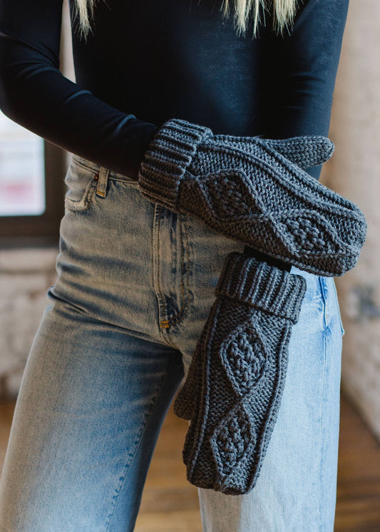 Dark Gray Cable Knit Mittens