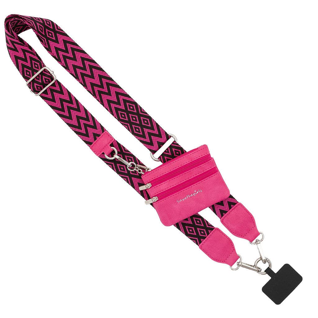 Clip & Go Strap with Pouch - Chevron Collection: Hot Pink/Black - Pink Pouch