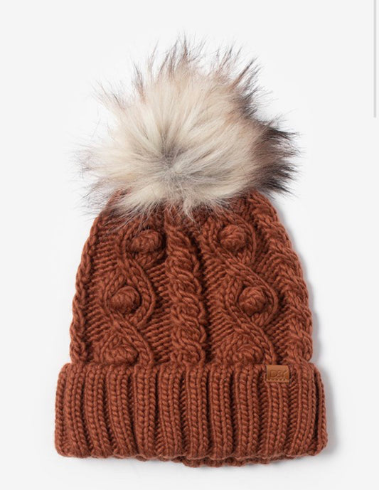 Rust Popcorn Pom Beanie